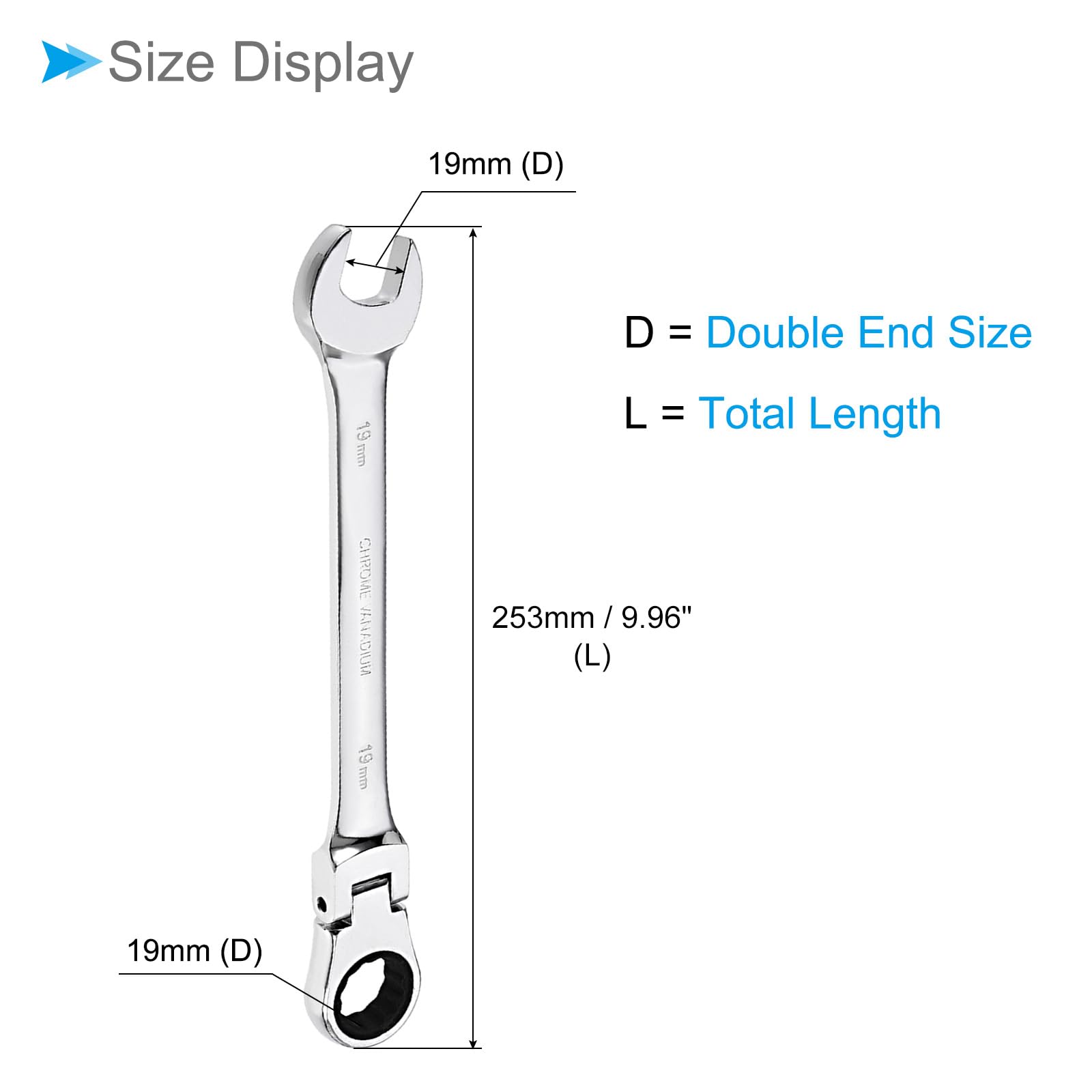 CoCud Flex-Head Ratcheting Wrench, 19mm Head Metric 72-Teeth, Cr-V Combination Wrench Spanner - Image 2