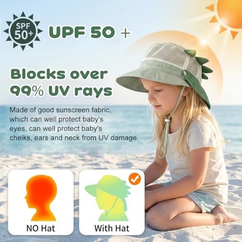 Image of SNOWIE SOFT Wide Brim Sun Hat for Kids Girls with Neck Flap Shawl, UPF 50+ Adjustable Chin Strap Sun Protection Hat for Girls 2-10 Years Old, Summer Breathable Sun Visor Hat Windproof Beach Hat