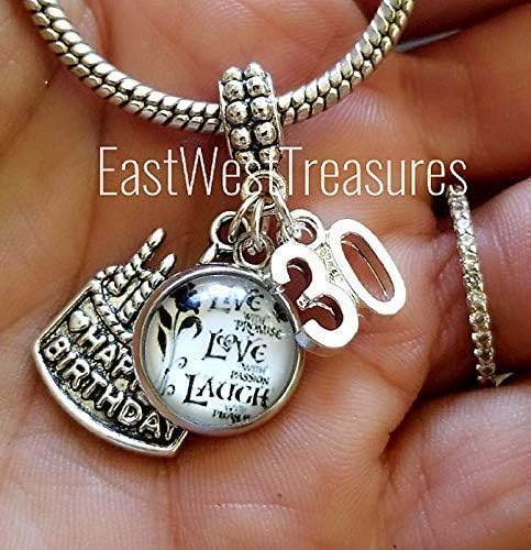 Happy Number 30 30th Birthday gift Charm with Bracelet Necklace Keychain - Jewelry gift for women Her