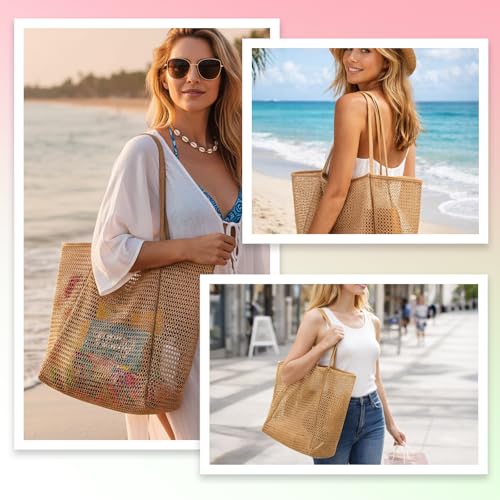 Bolso de playa tejido con malla para mujer miniatura 3