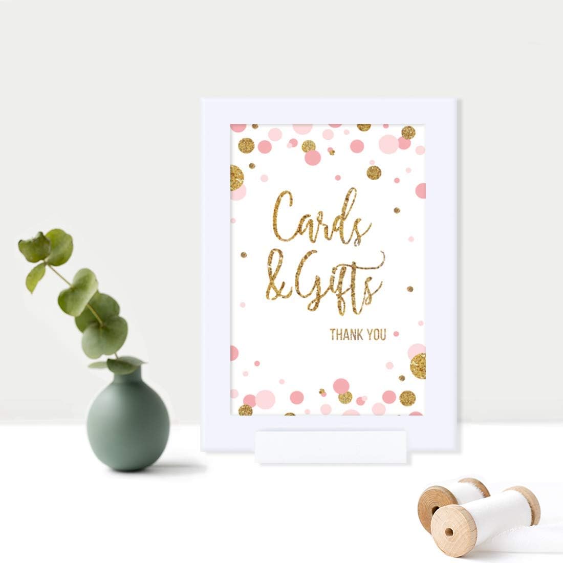 Andaz Press Blush Pink Gold Glitter Girl Baby Shower Party Collection, Framed Party Sign, Cards & Gifts Thank You Table Signage, 4x6-inch, 1-Pack, Includes Frame
