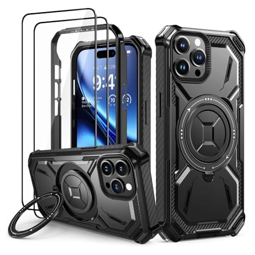 Lanhiem Coque pour iPhone 15 Pro avec 2 Verre Trempé, Antichoc Étui de Militaire Protection, Anneau Support Renforcée Armure Etui pour iPhone 15 Pro Housse, Noir