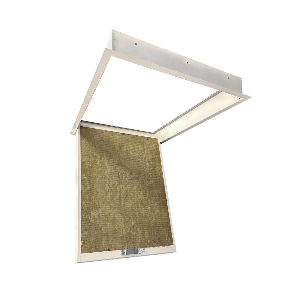 Insulated Fire Rated Loft Hatch with U-Value of 0.35 W/m2K. Metal Lightweight Hinged Loft Access Door, Drop Down Attic Opening Panel with Tee Key Included (535x745mm)
