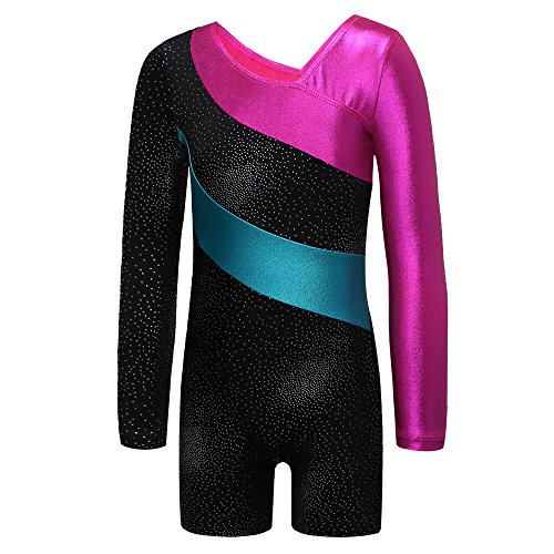 ZNYUNE Niña Maillots Gimnasia Ritmica Clásico Manga Larga 173 Negro NO.150 para 10-11 años