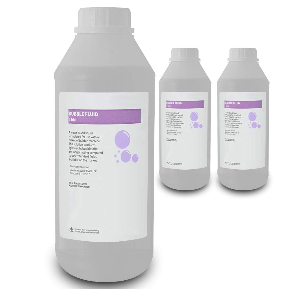 EM Bubble Machine Fluid Solution Pack – 3x 1L Bottles Effect Liquid for DJ, Disco, Parties & Children's Events – Professional Bubble Juice Fluid for Machines (3 Litres Total)
