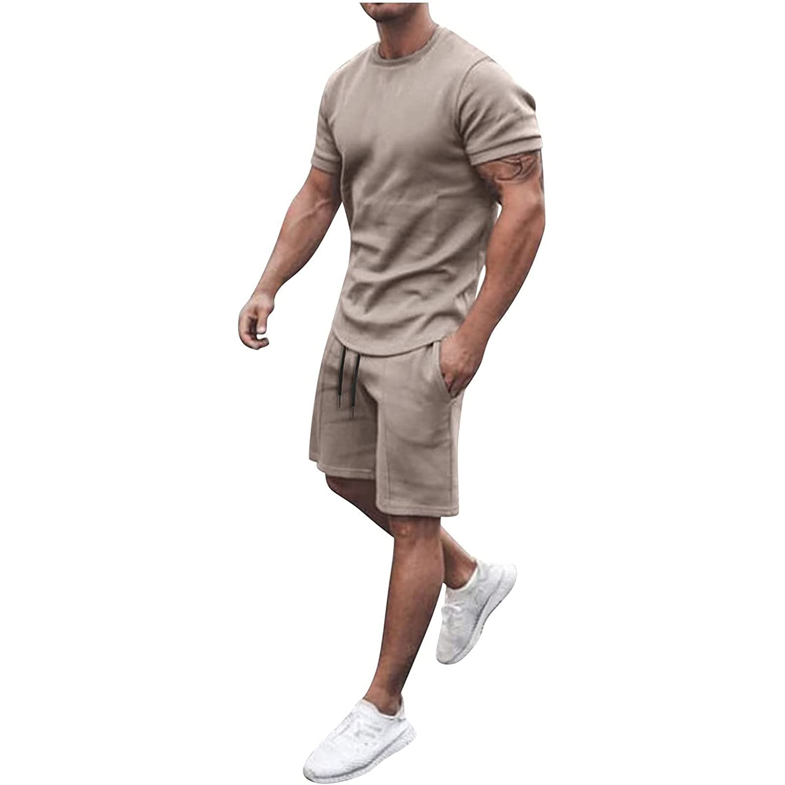 NUSGEAR 2023 Chándal Hombre Traje Hombre 2pc Camiseta manga corta y pantalones corto colore sólido Completo Deportivo Fitness Jogging Gym Tracksuit Conjunto Verano Basic Moda Causal Cómodo Chándal