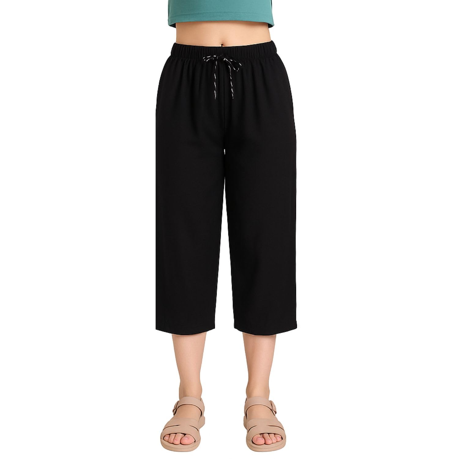 brand flex Women's Mid Waisted Capri Pants Casual Wide Leg Yoga Pants Loose Soft Pajama Pant-picture-11