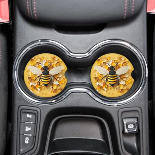 2 piezas portavasos para carro de cerámica amarilla miniatura 1