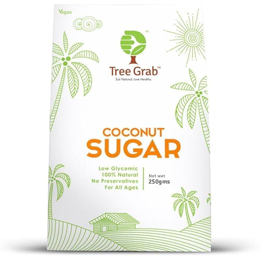 Tree Grab Natural Palm Coconut Sugar, Made of Pure, Organic & Natural Ingredients, Unrefined & Wholesome Powdered Brown Sugar for Baking, Tea & Coffee - 250 Grams