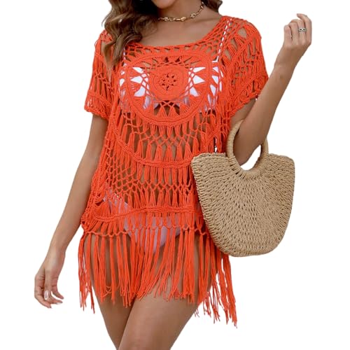 Robe de plage tricotée crochet longue à glands pour maillot de bain