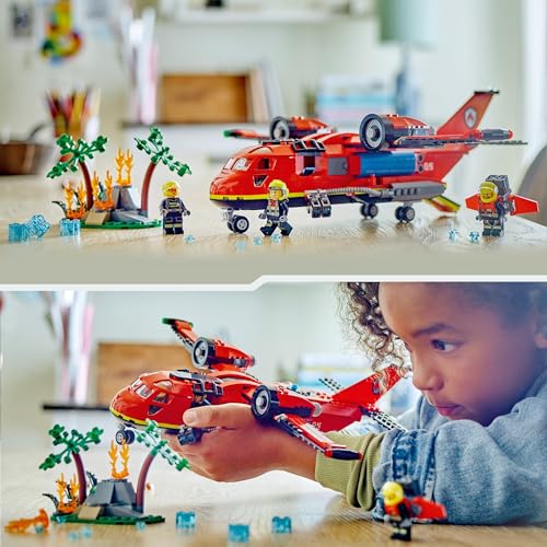 City Aereo Antincendio, Giocattolo dei Vigili del Fuoco per Bambini e Bambine da 6 Anni in su, Aeroplano con Portellone Apribile Lancia Elementi Acqua, 3 Minifigure dei Pompieri e Jetpack 60413 - Lego - Immagine 9