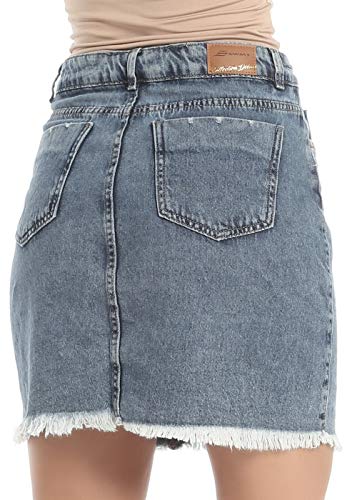 Mini saia com barra desfiada, Feminino, Sawary Jeans, Índigo, 40
