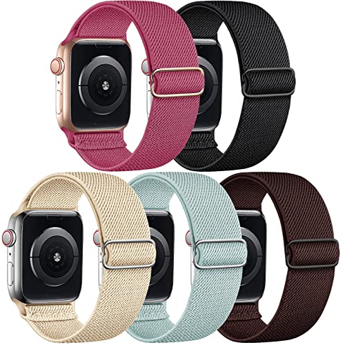 5 Pack Stretchy Nylon Band Compatible with Apple Watch Bands 40mm 41mm 42mm 44mm 45mm 46mm 49mm 38mm for Women Men, Braided Solo Loop Strap for iWatch SE3 2, Ultra3 2 1, Series 12 11 10 9 8 7 6 5 4 3 2 1 by Cangroo - Used condition - US$14.28