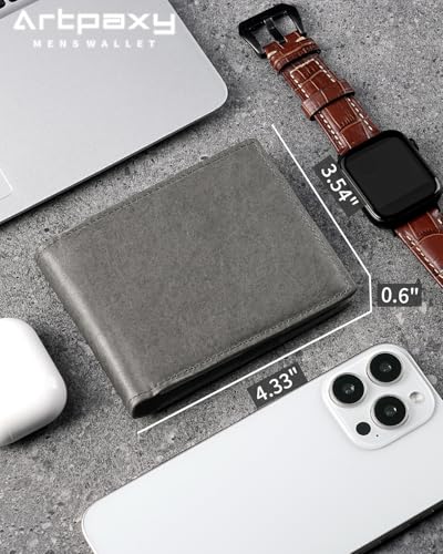 Image of Artpaxy Mens Wallet Bifold Genuine Leather RFID Blocking Wallet for Men with 1 ID Window 13 Card Holders 2 cash pockets 1 Gift Box