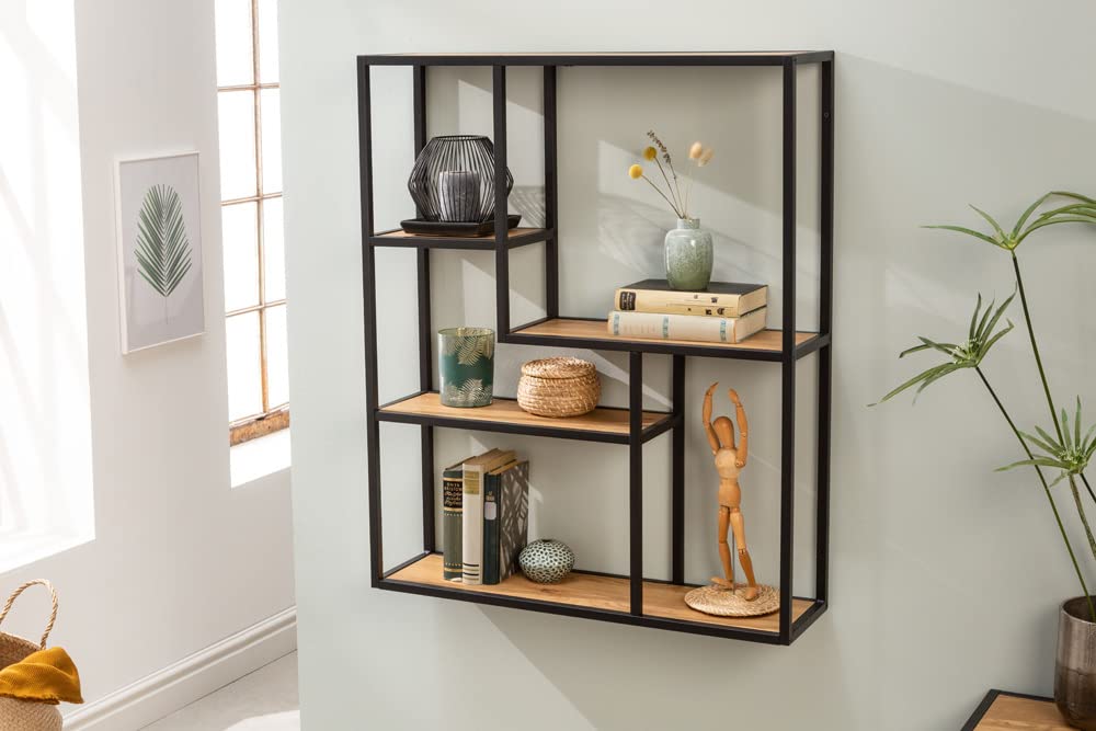 Riess Ambiente Industrial Wandregal Slim LINE 91cm Wildeiche schwarz fünf Regalböden Regal Bücherregal