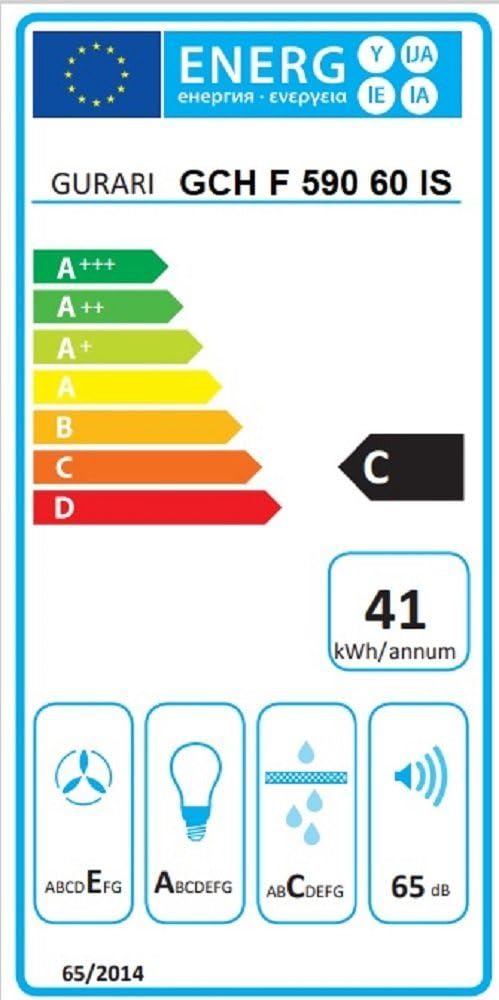 GURARI GCH F 590 60 IS, cappa da incasso 60 cm, in acciaio inox, 250 m³/h, con vetro, LED