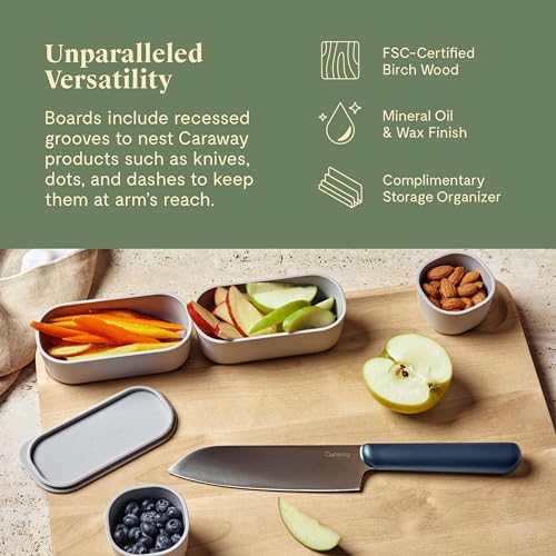 Caraway 4-Piece Cutting Board Set - Wood Cutting Board Set - Made From FSC-Certified Birch Wood - Mineral Oil & Wax Finish - 3 Sizes - Small, Medium, & Large - Storage Organizers Included - Image 5