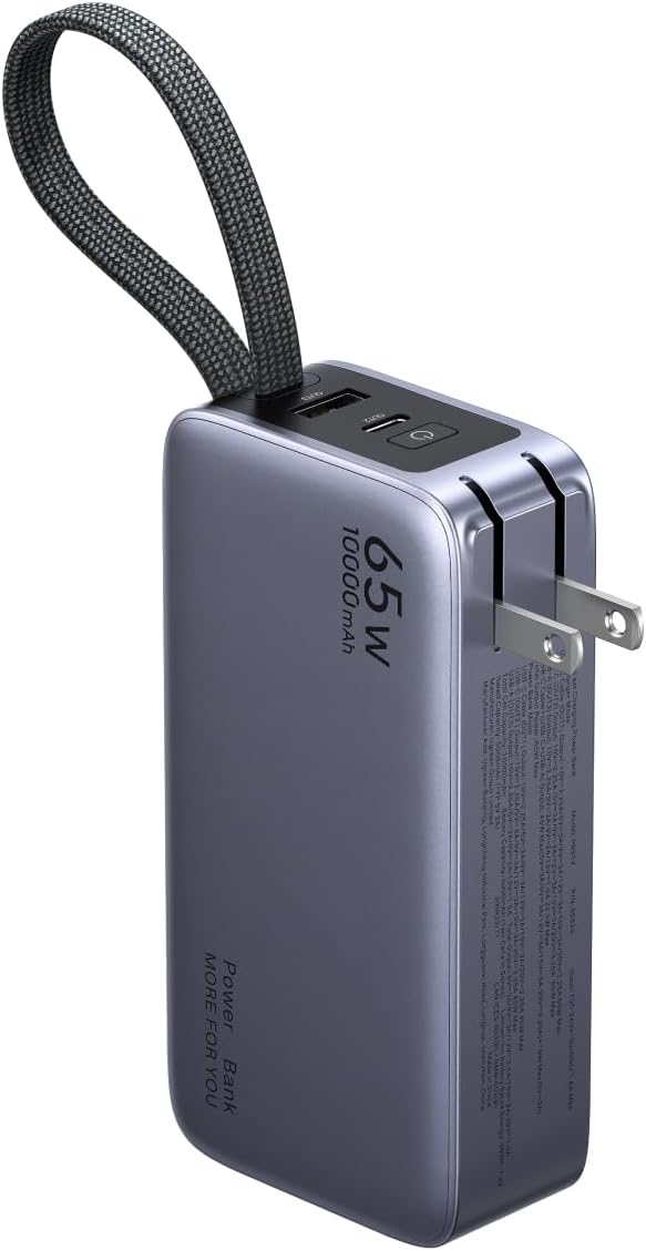 UGREEN 3-in-1 10000mAh 45W Power Bank with Integrated USB-C Cable, Foldable 65W Type-C Charger, Portable USBC Battery Pack and A Fast Charger, Compatible with iPhone 17/16, Galaxy S26/S25