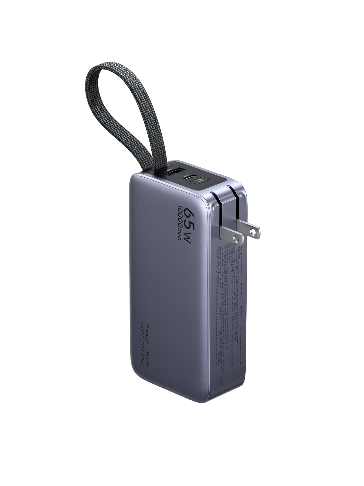 UGREEN 10000mAh 45W Power Bank with 65W Foldable Charger, 3-in-1 Portable Charger with Built-in USB-C Cable, 3 Ports Fast Charging Compatible with iPhone 17/16, Galaxy S25/S24, Laptop, iPad Pro