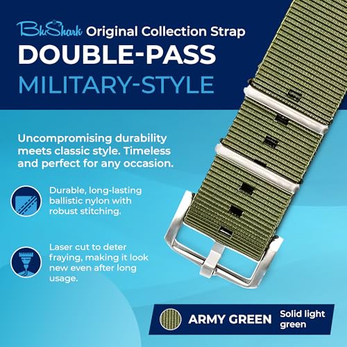 Image of BluShark - Original Collection Military-Style Waterproof Watch Strap, Fits All Timepiece Brands, Durable Nylon Wristwatch Accessories with Stainless Steel Buckle - 18mm, 20mm, 22mm & 24mm Watch Bands