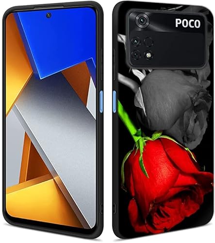 Esakycn Funda para Xiaomi Poco M4 Pro 4G, Cárcasa Negro Silicona con Flores Dibujos Antigolpes TPU de Protector Case Fundas para Xiaomi Poco M4 Pro 4G 6,43", Rosa1 Cover