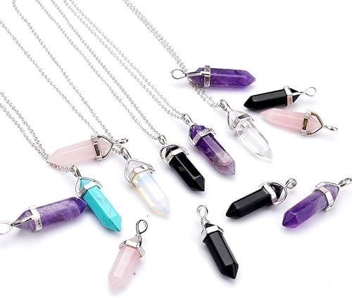 Miniatura 4 de Adabele - 8 colgantes de obsidiana negra natural curativa con punta de pico de bala, gota de cristal de roca suelta para mujeres y hombres,