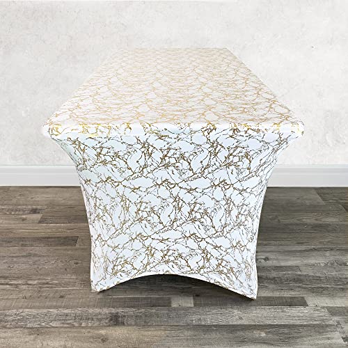 image for YOUR CHAIR COVERS - 6ft White and Gold Marbling Rectangular Spandex Fi