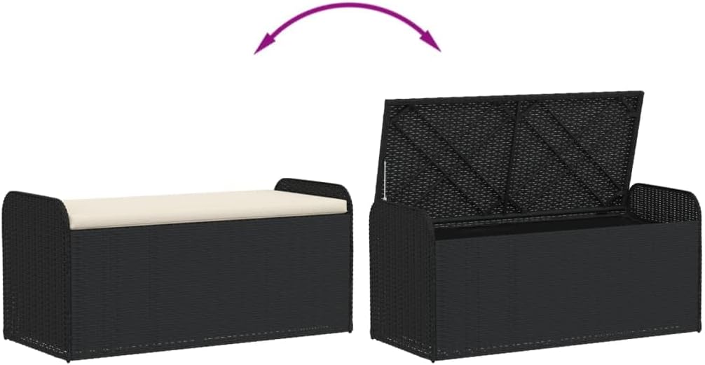 Storage Bench Black PE Rattan Medium Removable Covers,Modern WeatherResistant Outdoor Storage Bench with Comfortable Seating – Stylish Design for Patio, Balcony, or Garden Patio Furniture