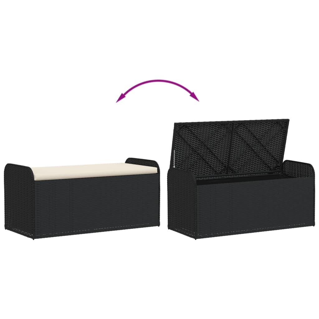 vidaXL Banc de Rangement avec Coussin, Coffre à Jouets, Meuble de Rangement, Organisateur de Jardin Terrasse Patio, Noir Résine Tressée