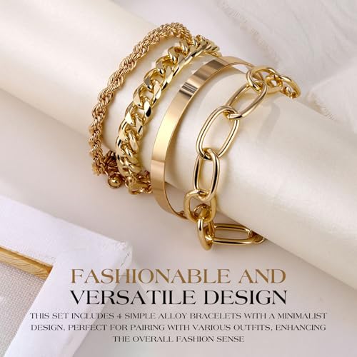 Chain Bracelets Set for Women - 18K Real Gold Plated Link Chain, Trendy Stackable Cuff Bracelets, Adjustable Jewelry Gifts2