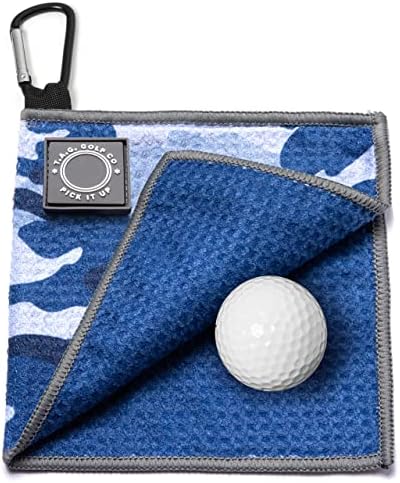 TAG Golf Co Small Magnetic Golf Towel - Perfect Size for Pocket - 6 x 6 -Golf Ball Cleaner - Portable - Camo Series - Sidekick Blue Steel