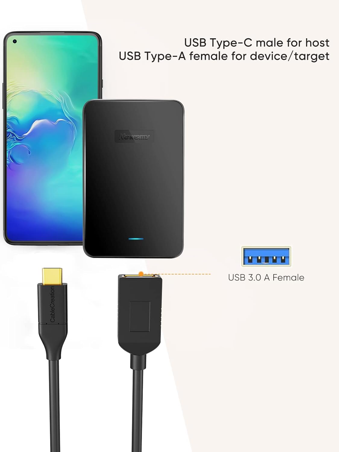 CableCreation 2-Pack USB Female to USB C Adapter 0.5FT/0.15m, Braided USB C to USB A Female Adapter OTG 5Gbps Data, USB A to C Cable for MacBook Pro Air, Galaxy S22, S22 Ultra, S20 etc, Black