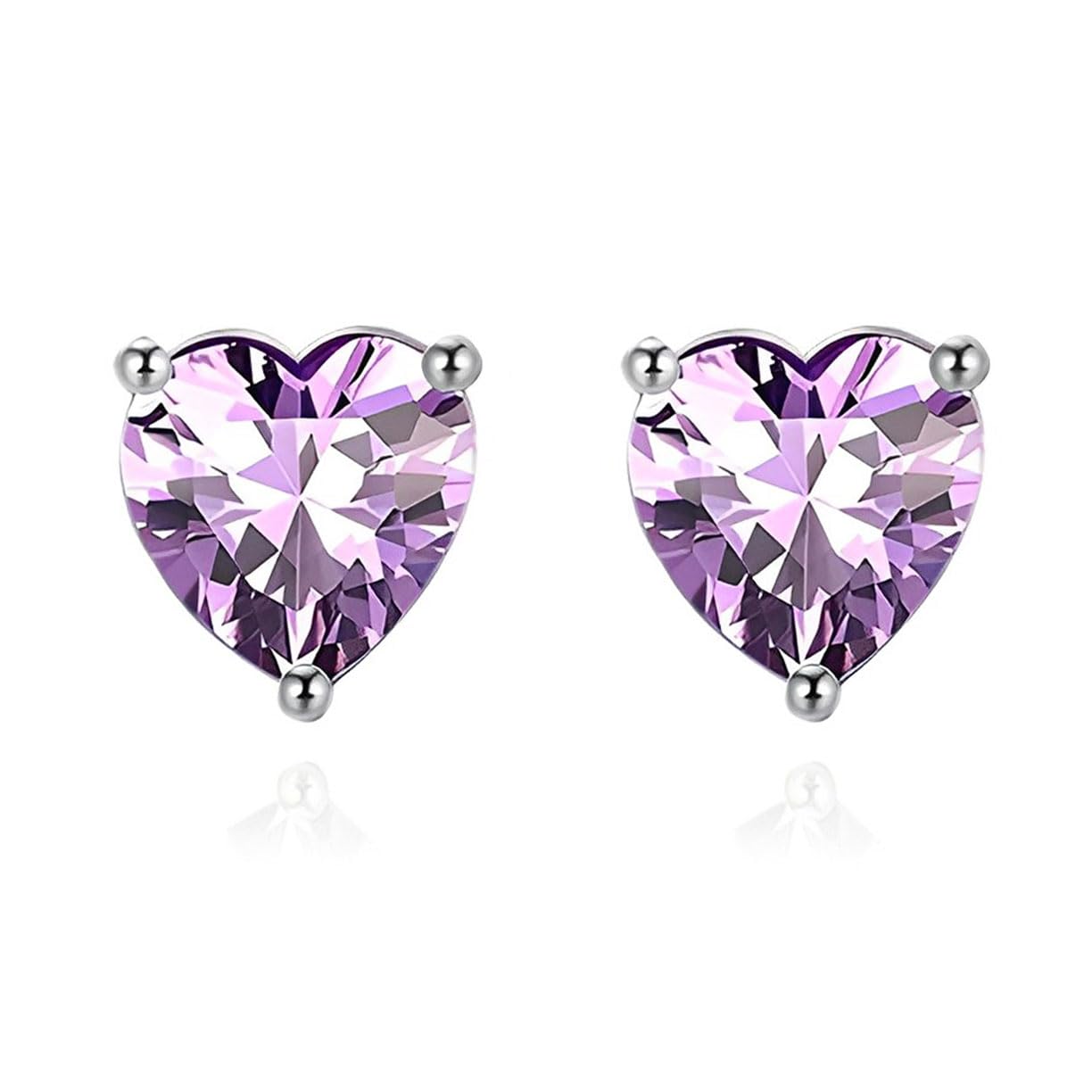 Zolkamery Ohrringe Silber 925 Stecker, 925 Sterling Silber Geburtsstein Ohrstecker für Damen Mädchen, Herz Ohrstecker Ohrringe mit Zirkonia, 6mm Klein Schlafen Knorpel Ohrstecker mit Geschenk Box