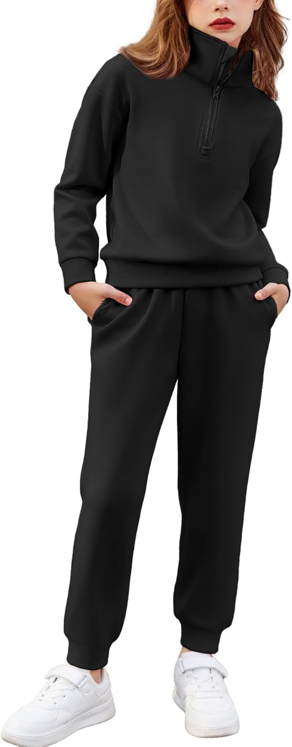 Arshiner Girls 2 Piece Outfits Sweatsuit Set Half Zip Lapel Collar Long Sleeve Sweatshirt Sweatpant Tracksuit Sets