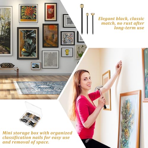 Image of 90PCS Picture Hanging Nails, Nails for Hanging Picture, 3 Sizes Wall Decorative Nails, Decor Pictures Frame Kit, Hanging Hardware Tool Hangers, Picture Hangers Photo Hanger, Frame Hanger for Wall