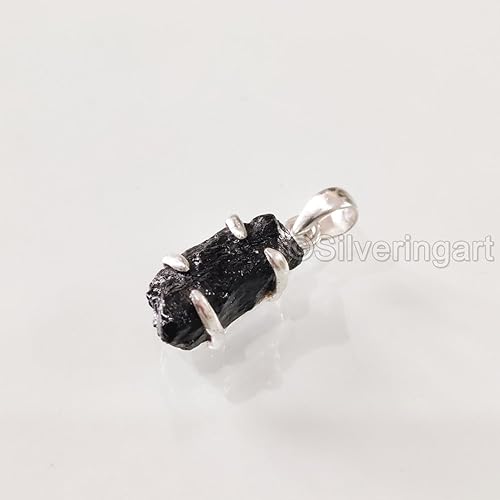 Miniatura 4 de Rough Black Tourmaline Pendant, Natural Black Tourmaline Pendant, October Birthstone, Womens Pendant Necklace, 925 Sterling Silver, Christmas,