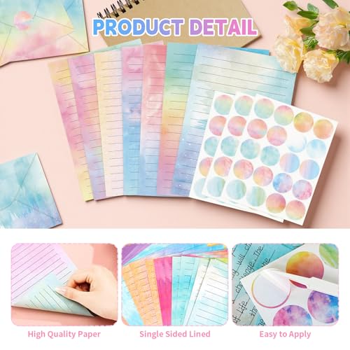160 Stück Briefpapier mit Umschlag Aquarell Briefpapier Set Briefpapier Mädchen 50 Briefpapier A5+50 Briefumschläge+60 Stickers Schönes Briefumschläge für Einladungskarten Liebesbrief Glückwunschkarte