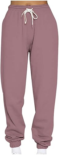 Women Sweatpants with Pockets Thick Plush Jogger Athletic Pants Elastic Drawstring High Waisted Trousers with Pocket