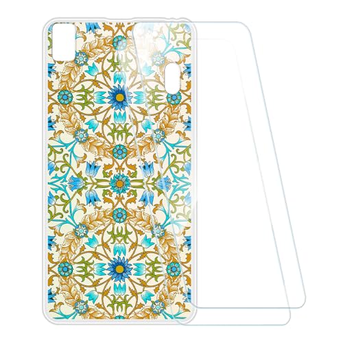 ESACMOT Bedruckte Hülle + 2 Glas Schutzfolie Kompatibel mit Lenovo A7000 Plus, Stoßfeste Weiche Cover & HD Klare Tempered Glass Folie (Kaleidoskop)