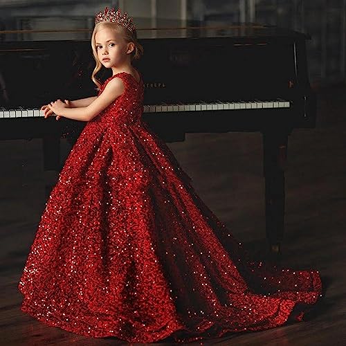 Sparkly Flower Girl Dress Sequined Pageant Ball Gown Kids Long Christimas Birthday Dresses2