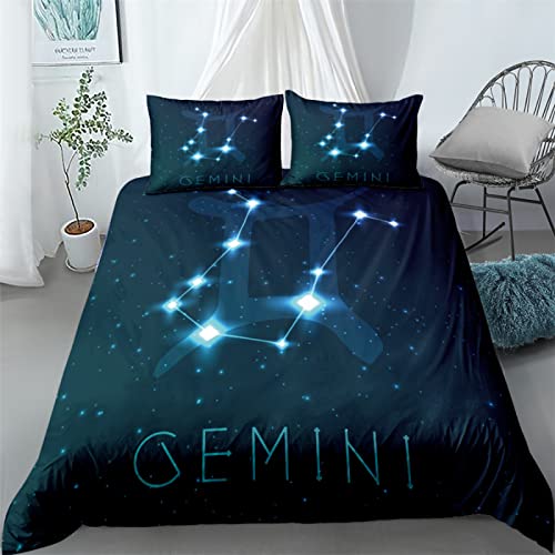 Housse de Couette 140x200 cm Enfant GéMeaux Bleus Parure de Lit 1 Personne avec Fermeture Éclair Doux Confortable Respirant Microfibre Housse de Couette et 2 Taie d'oreiller 65x65 cm Cover