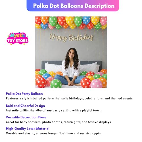 Image of 30 Pcs Polka Dots Balloons for Birthday Decoration Items Anniversary Baby Shower Girls Year With Multicolor Latex Transparent Metallic Balloon Happy Birthday Decoration Set Kit Combo