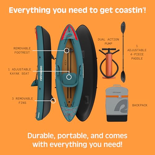image for Retrospec Coaster 1 Person Inflatable Kayak, 220lb Weight Capacity, Pu