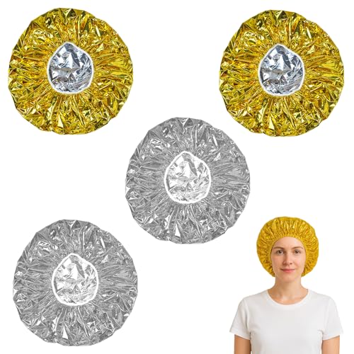 Huybaa 4PCS Gorro Térmico para Cabello de Aluminio, Gorro de Ducha Reutilizable, Gorro Térmico para Peluquería (Plata*2 + Oro*2)