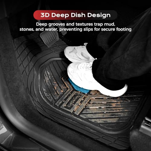 Image of Coverado Automotive Floor Mats, Heavy Duty Rubber Car Floor Mats, Deep Dish All-Weather Floor Mats for Cars, Anti-Slip Trim to Fit Waterproof Car Floor Mat Universal Fit for Most Cars, Black&Blue