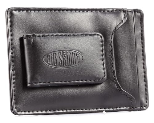 Big Skinny Men's Leather Magnetic Money Clip Slim Wallet, Holds Up to 12 Cards, Black