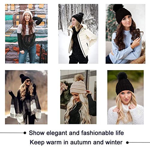 Lurrose Beanie with Hair Attached, Wavy Wig Hat Knit Winter Cap Extension Accessories for Women Ladies Removable Wig - Image 3