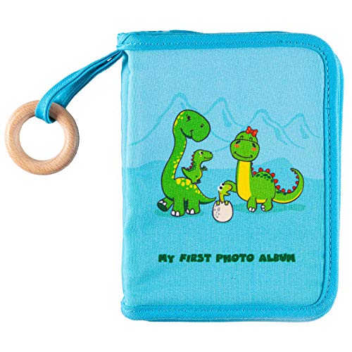 Babys First Photo Album - The Plush Cloth on Our Baby Soft Photo Album Make The Soft Photo Book Ideal for Babys - Drool Proof Pages Protect Photos in Our Cloth Photo Album for Babies (Blue Dinosaurs)