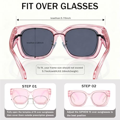 Image of SIPHEW Mirrored Sunglasses Polarized Fit Over Glasses for Women - Trendy Large Square w UV400 Protection Sun Glasses