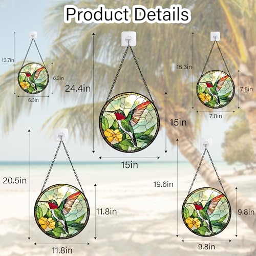 image for AMDERVEN Stained Glass Window Hanging, Green Hummingbird Sun Catcher f